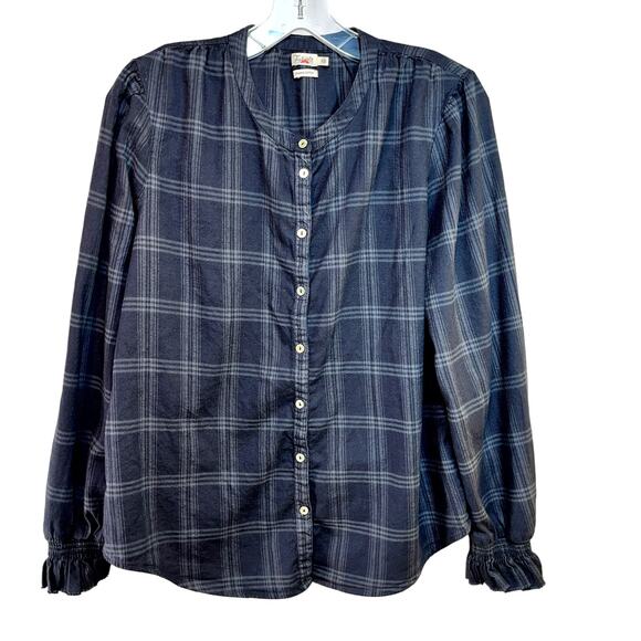 Faherty Tops - Faherty Harper Top Women's Medium Cotton Blend Flannel Aspen Black Plaid Buttons